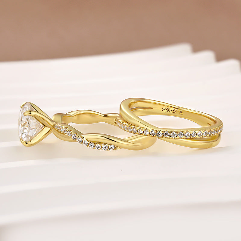 Aurevyn Moissanite 2PC 2.0 Ct Round Cut Twist Yellow Gold Wedding Ring Set For Women