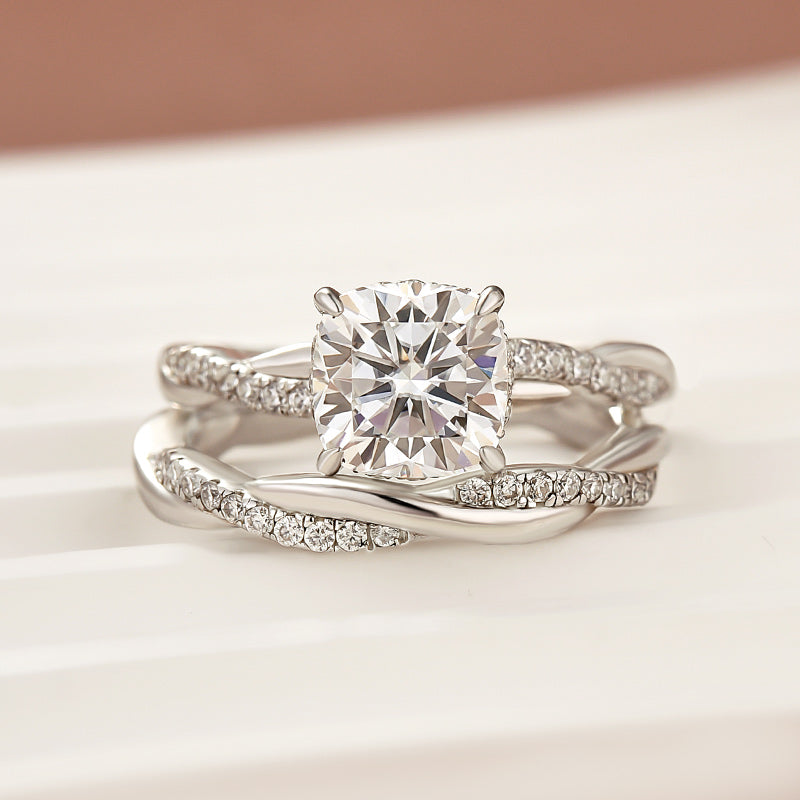 Aurevyn Moissanite 2.0Ct Cushion Cut Twist Wedding Ring Travel Ring In Sterling Silver