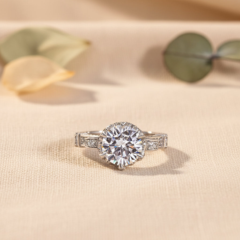 Aurevyn 2.0Ct  Round Cut Twist White Gold Promise Bridal Ring