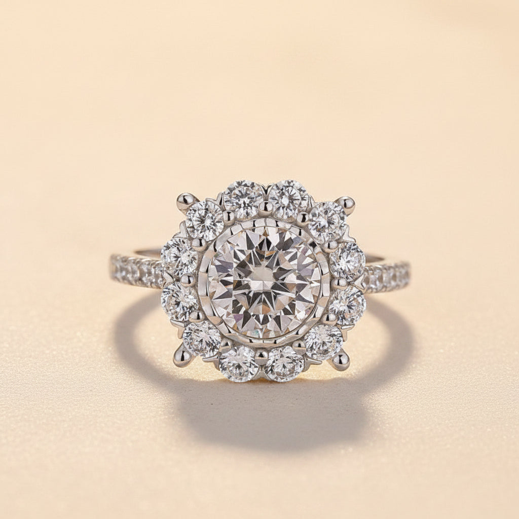 Aurevyn Moissanite 1.2Ct Halo Round Cut White Gold Engagement Ring