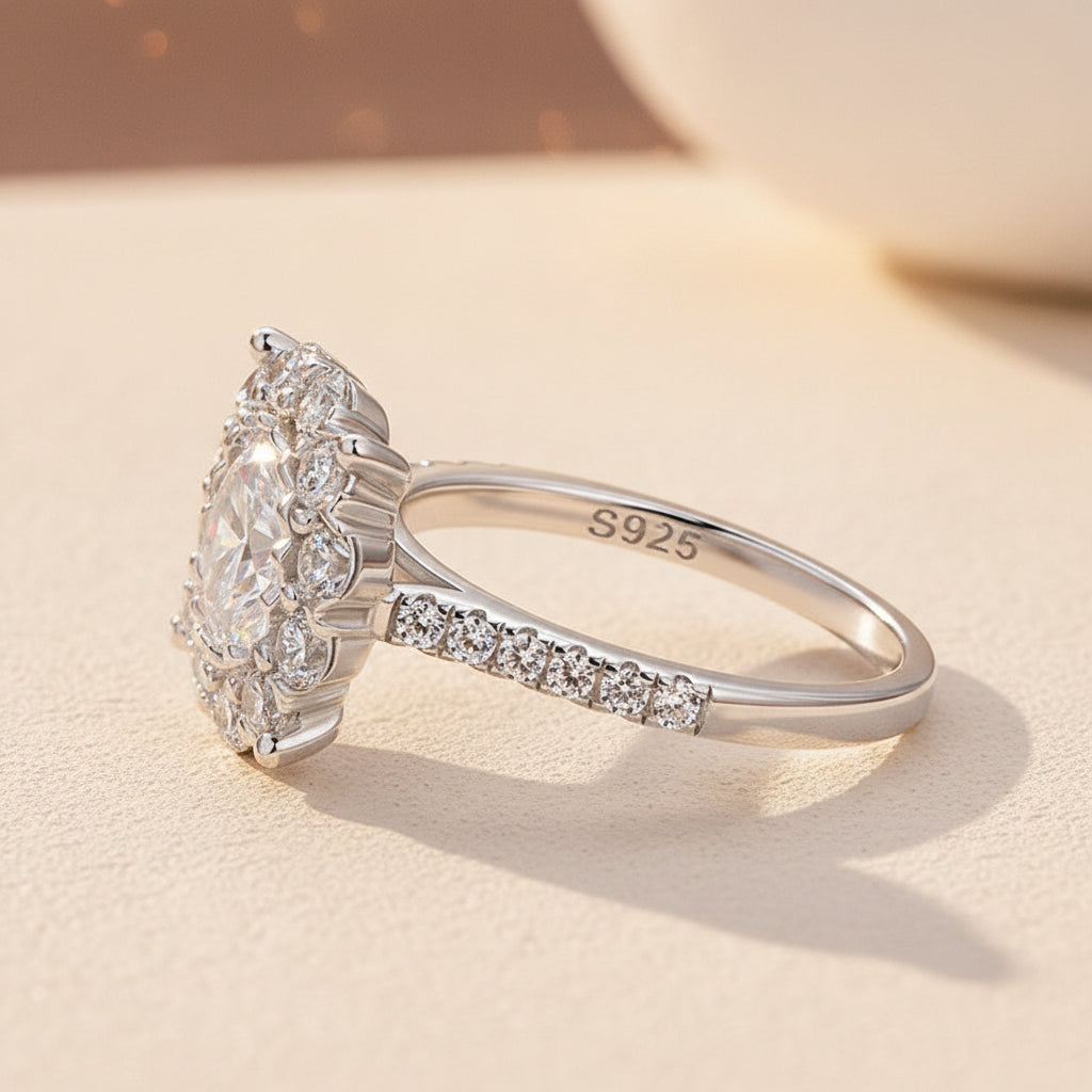 Aurevyn Moissanite 1.2Ct Halo Round Cut White Gold Engagement Ring