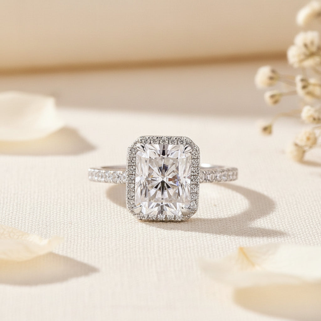 Aurevyn 3.0 Ct Halo Radiant Cut White Gold Engagement Ring