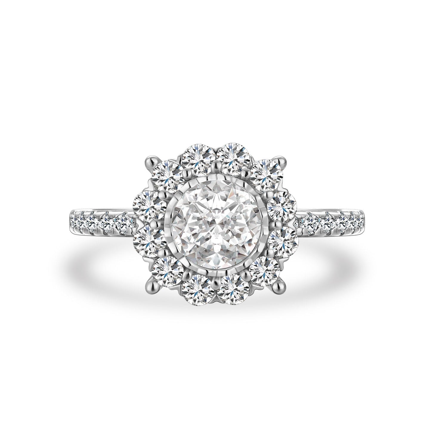 Aurevyn Moissanite 1.2Ct Halo Round Cut White Gold Engagement Ring