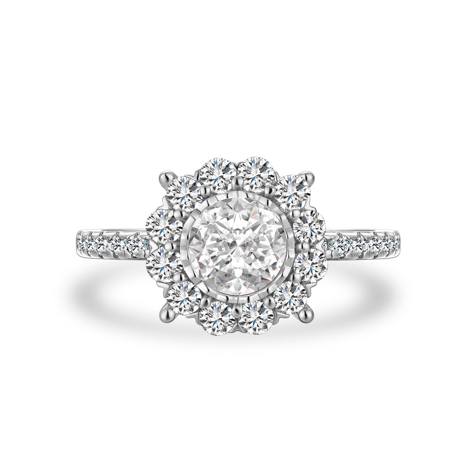 Aurevyn Moissanite 1.2Ct Halo Round Cut White Gold Engagement Ring