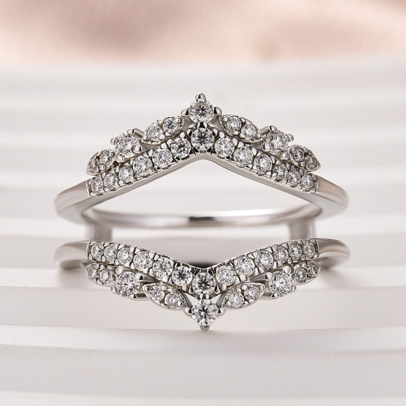 Aurevyn Round Cut Jacket White Gold Stack Wedding Band