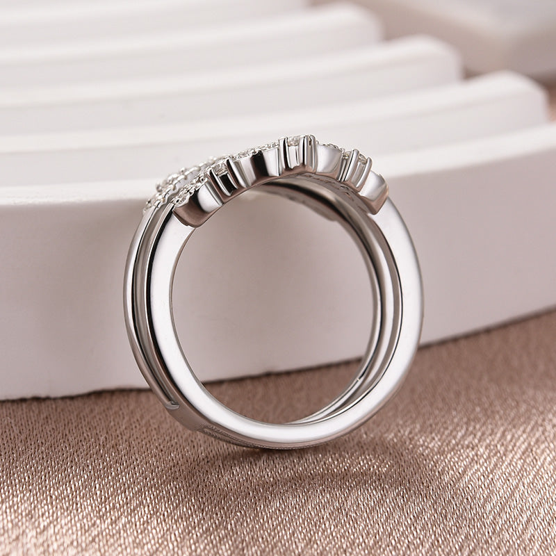 Aurevyn Round Cut Jacket White Gold Stack Wedding Band