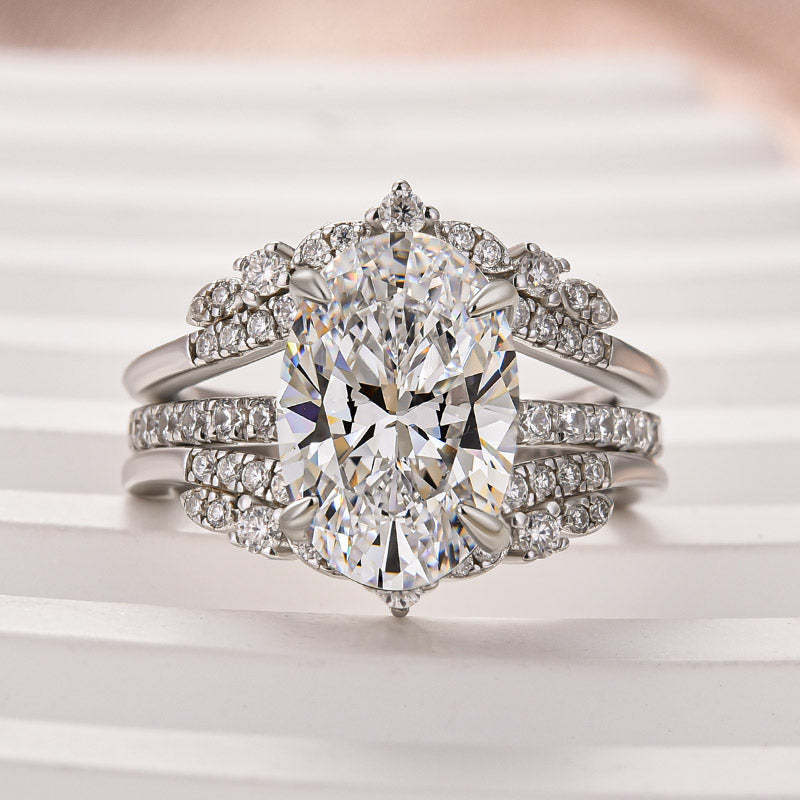 Aurevyn Moissanite 4.0Ct Oval Cut White Gold Stack Wedding Ring with Jacket Wedding Band