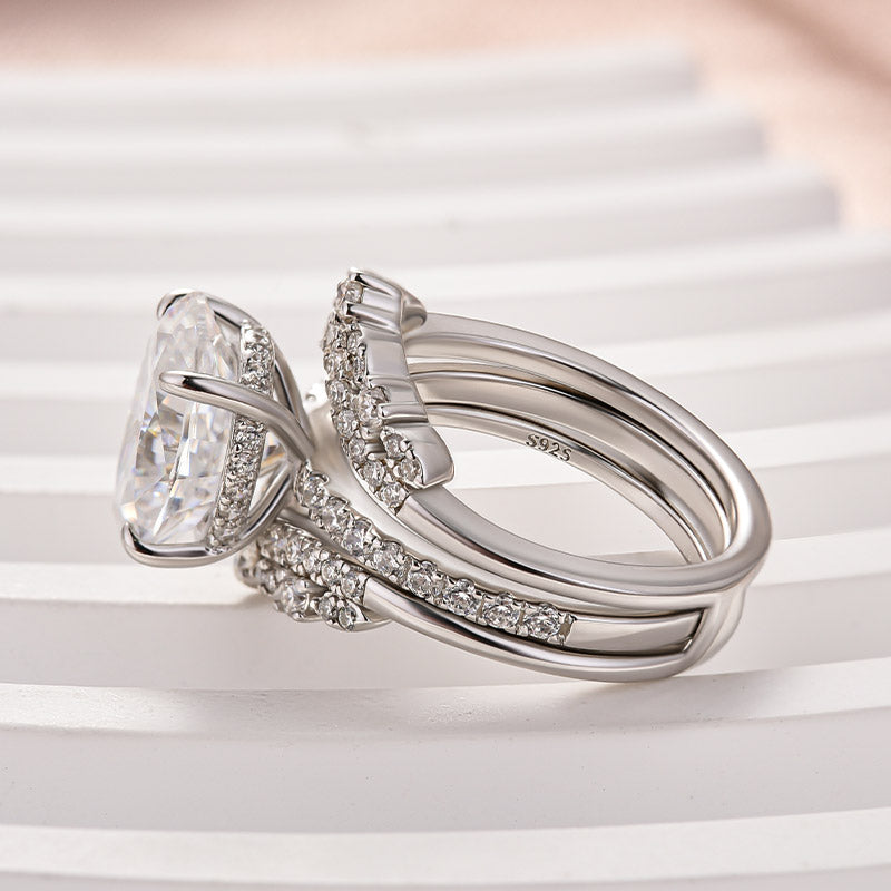 Aurevyn Moissanite 4.0Ct Oval Cut White Gold Stack Wedding Ring with Jacket Wedding Band