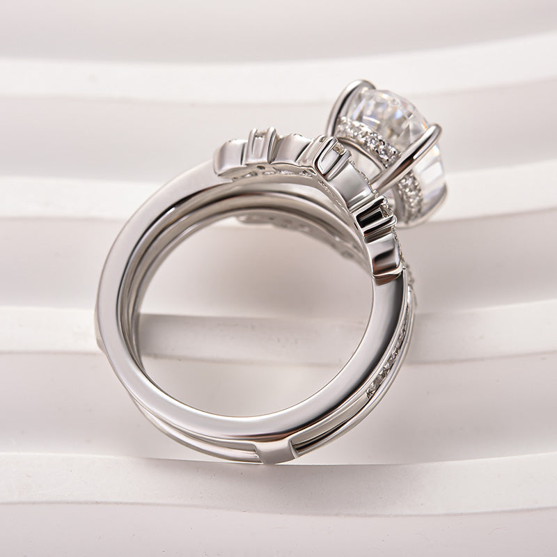 Aurevyn Moissanite 4.0Ct Oval Cut White Gold Stack Wedding Ring with Jacket Wedding Band