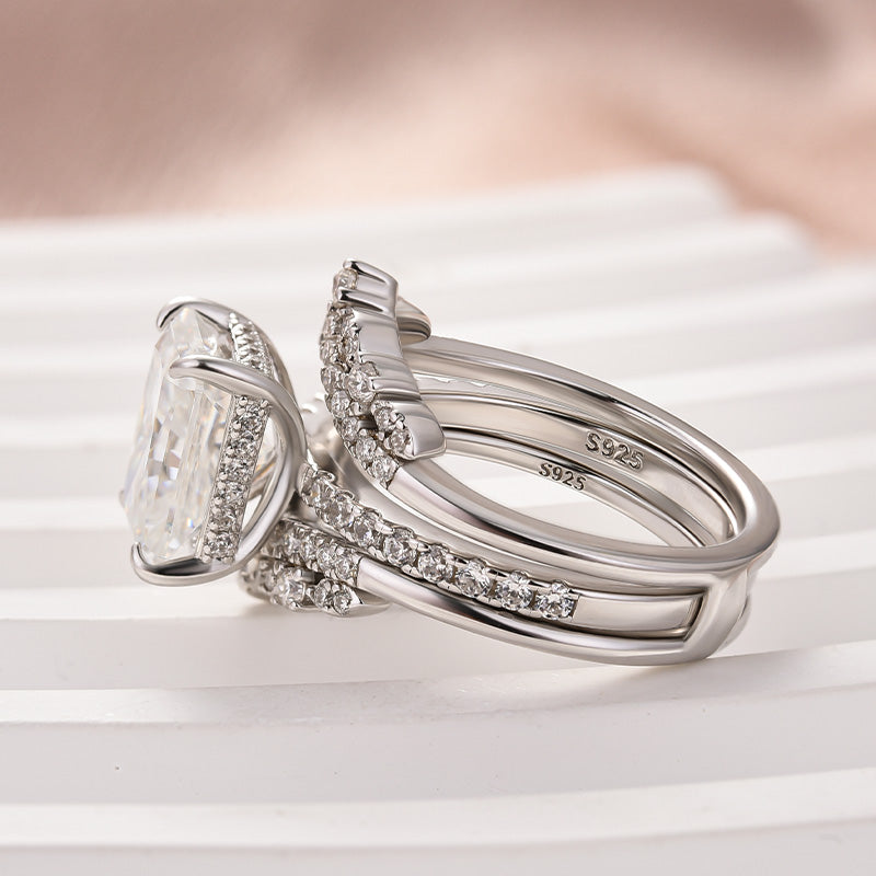 Aurevyn Moissanite 3.5Ct Radiant Cut White Gold Stack Wedding Ring with Jacket Wedding Band