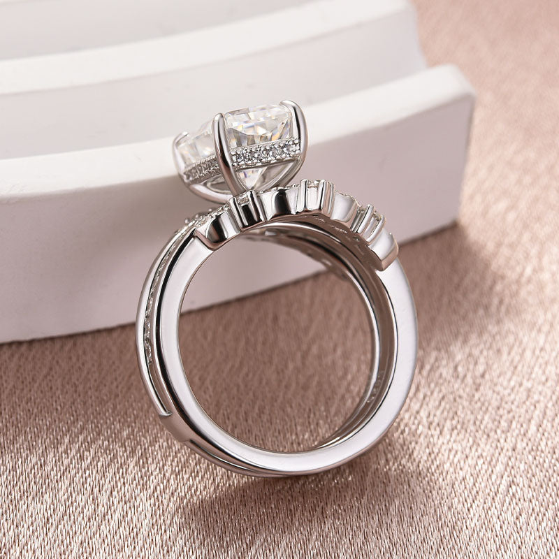 Aurevyn Moissanite 3.5Ct Radiant Cut White Gold Stack Wedding Ring with Jacket Wedding Band