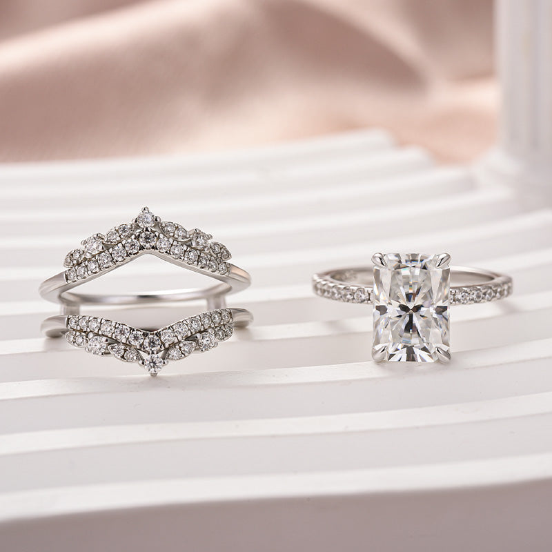 Aurevyn Moissanite 3.5Ct Radiant Cut White Gold Stack Wedding Ring with Jacket Wedding Band