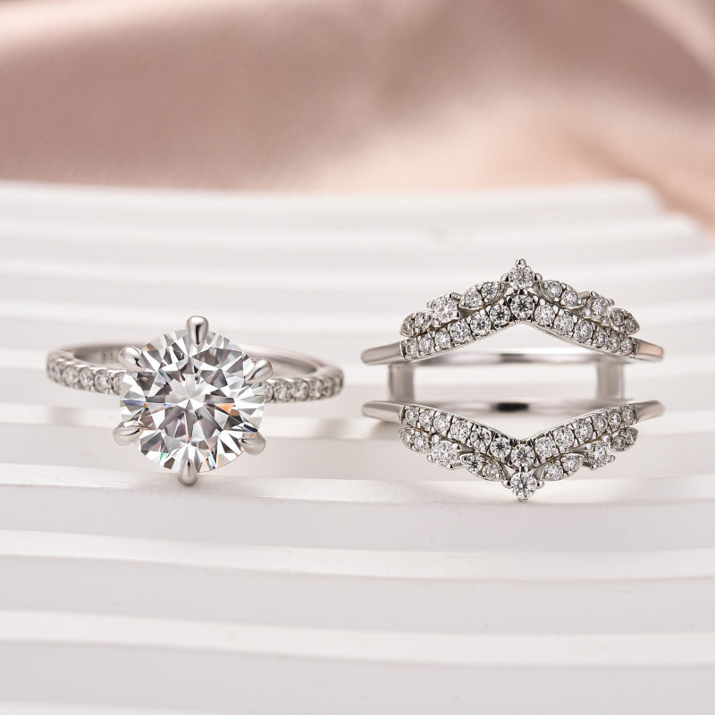 Aurevyn Moissanite 3.0Ct Round Cut White Gold Stack Wedding Ring with Jacket Wedding Band