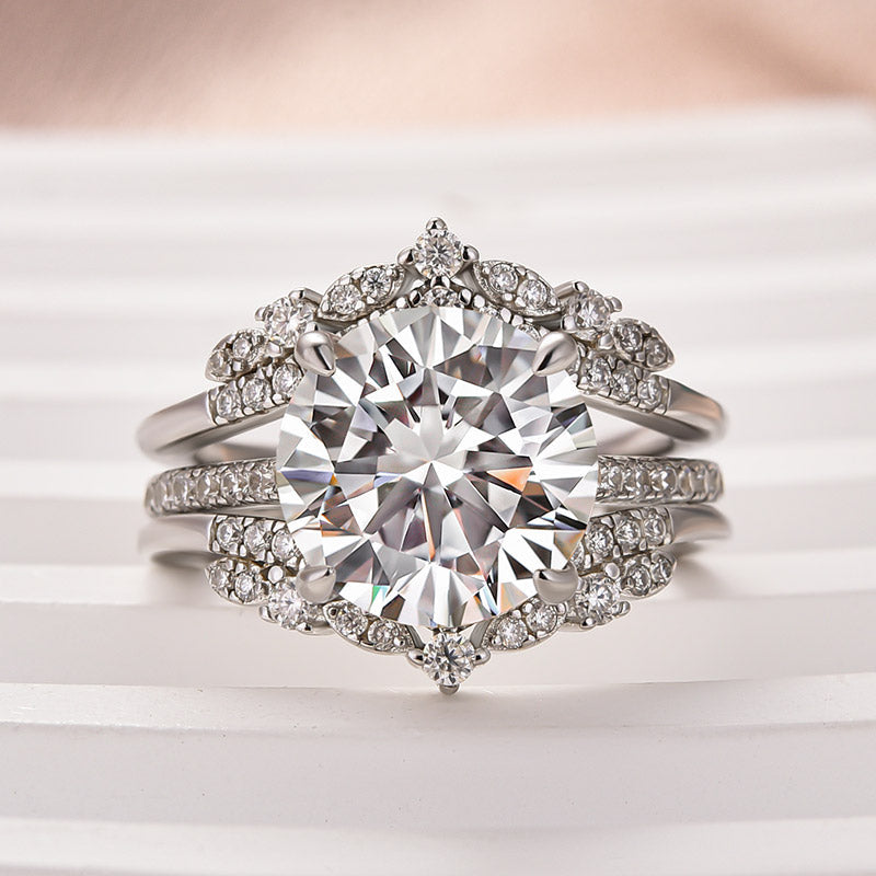 Aurevyn Moissanite 4.0Ct Round Cut 4 Prong Stack Wedding Ring with Jacket Wedding Band