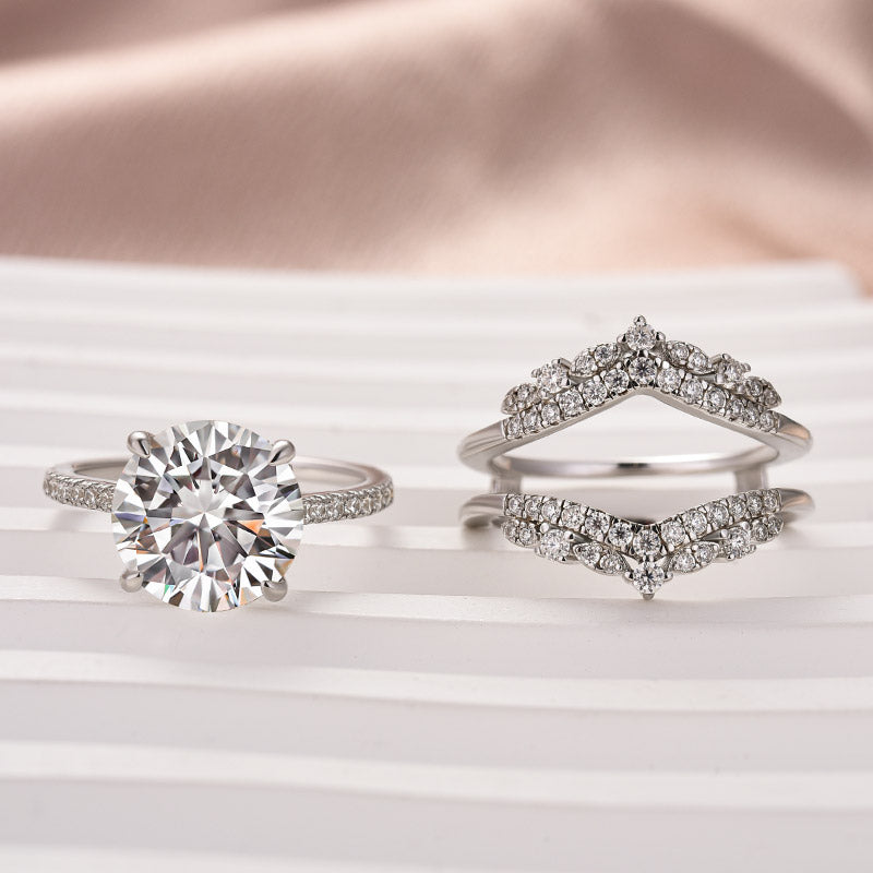 Aurevyn Moissanite 4.0Ct Round Cut 4 Prong Stack Wedding Ring with Jacket Wedding Band