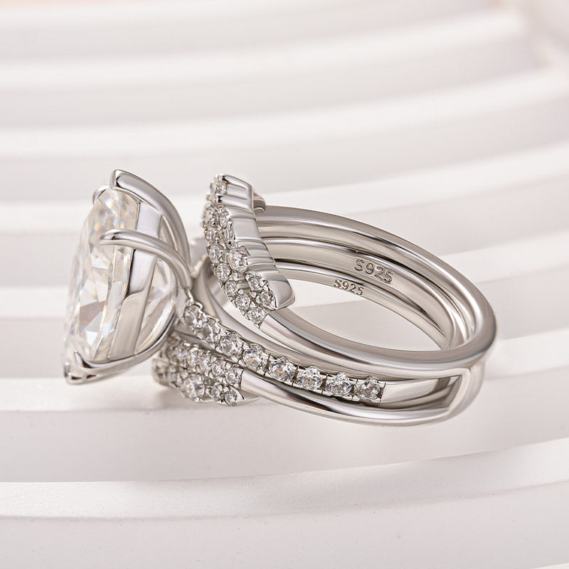 Aurevyn Moissanite 4.0Ct Marquise Cut White Gold Stack Wedding Ring with Jacket Wedding Band