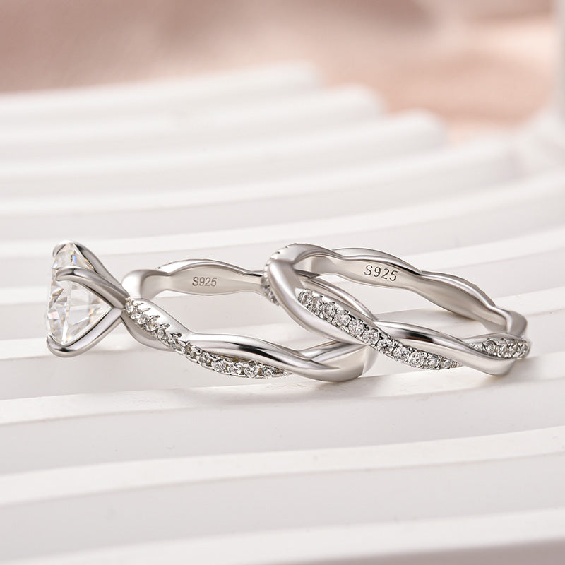 Aurevyn 2.0 Ct Twist White Gold Pave Wedding Ring Set
