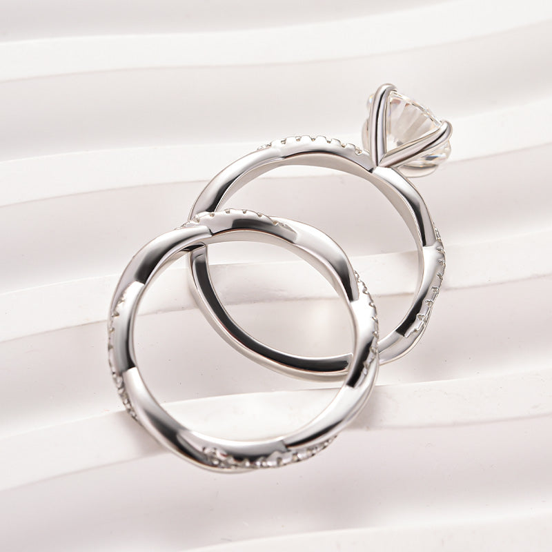 Aurevyn 2.0 Ct Twist White Gold Pave Wedding Ring Set