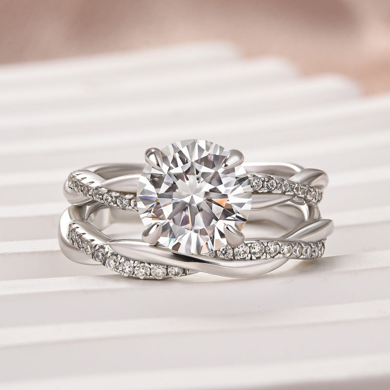 Aurevyn 2.0 Ct Twist White Gold Pave Wedding Ring Set