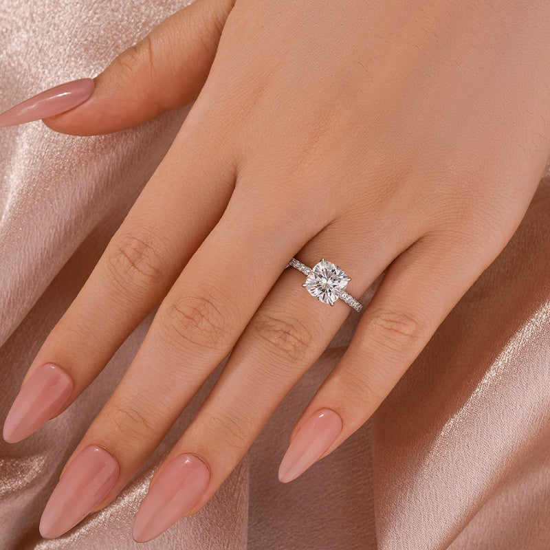 Aurevyn Moissanite 2.5 Ct Square Cushion Cut White Gold Promise Bridal Ring