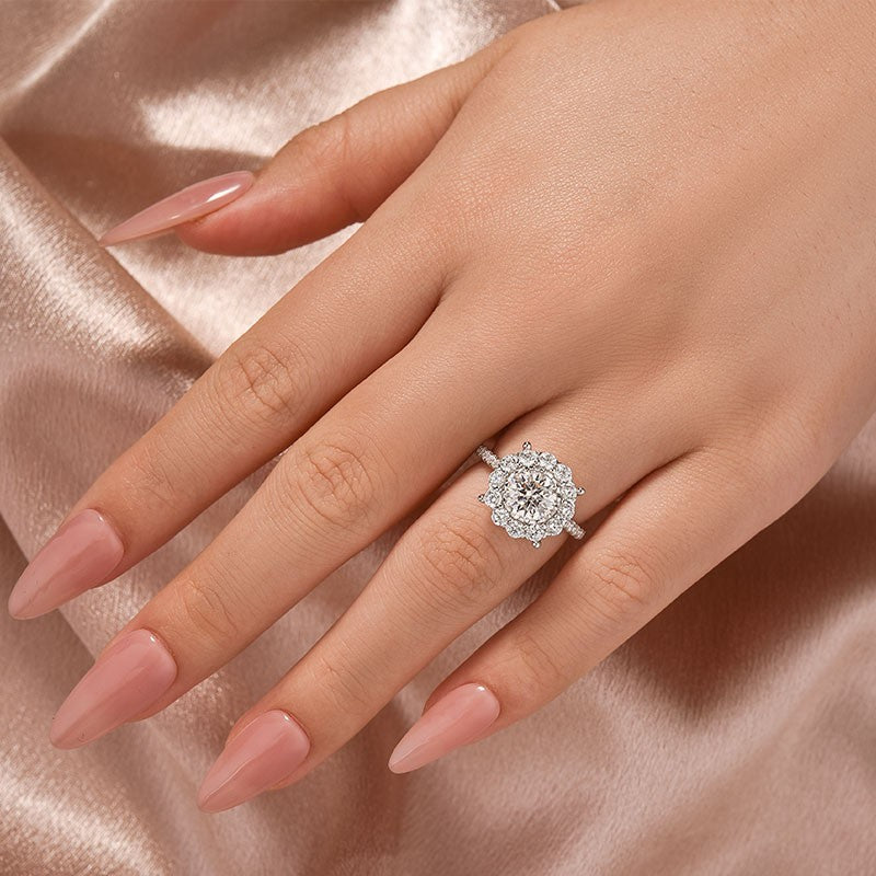 Aurevyn Moissanite 1.2Ct Halo Round Cut White Gold Engagement Ring