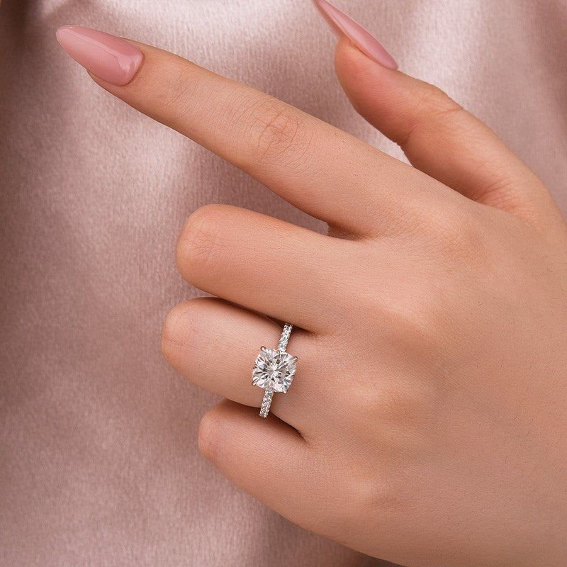 Aurevyn Moissanite 2.5 Ct Square Cushion Cut White Gold Promise Bridal Ring