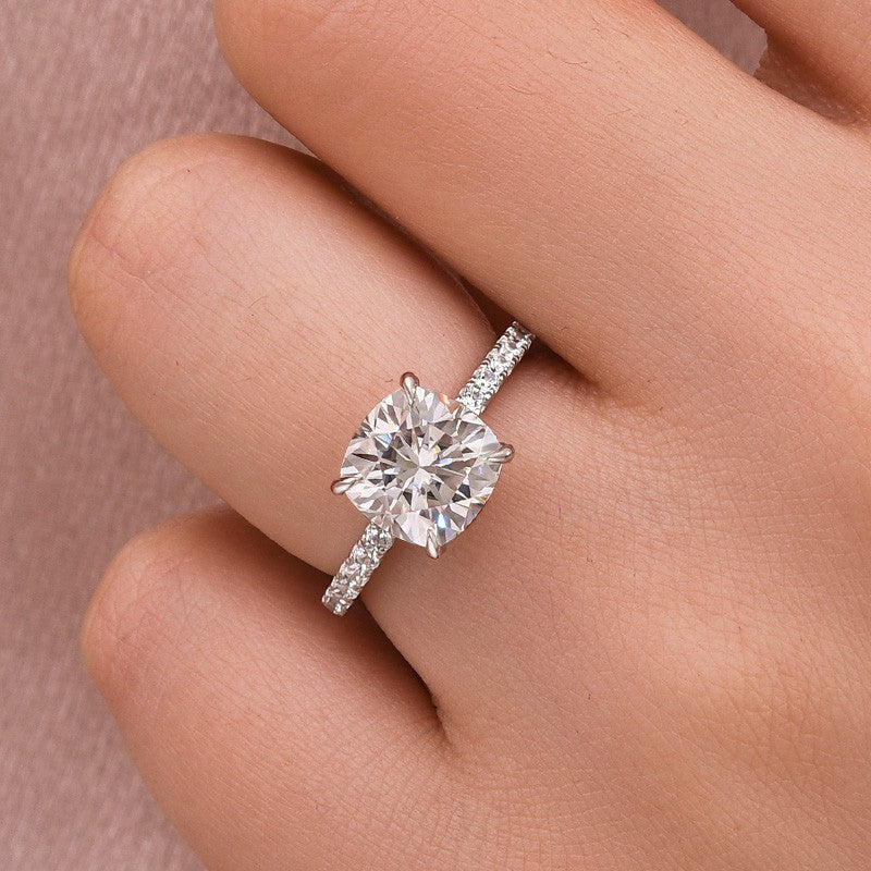 Aurevyn Moissanite 2.5 Ct Square Cushion Cut White Gold Promise Bridal Ring