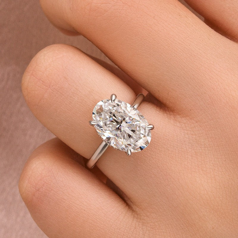 Aurevyn Moissanite Solitaire 5.50 Ct Oval Cut White Gold Promise Ring For Women