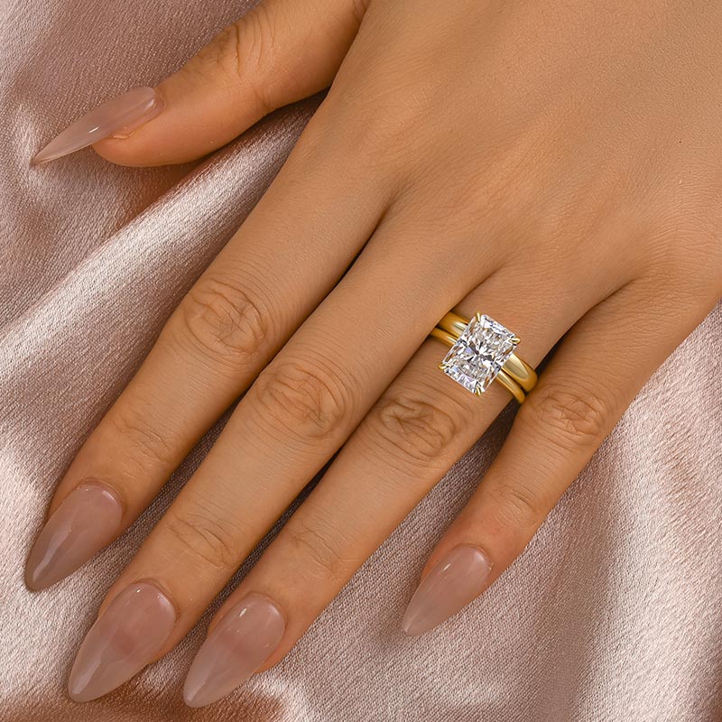 Aurevyn 4.5 Ct Radiant Cut Yellow Gold Wedding Ring Set with Wide Band