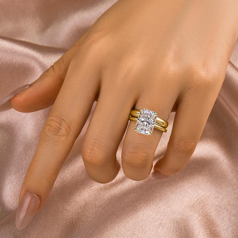 Aurevyn 4.5 Ct Radiant Cut Yellow Gold Wedding Ring Set with Wide Band