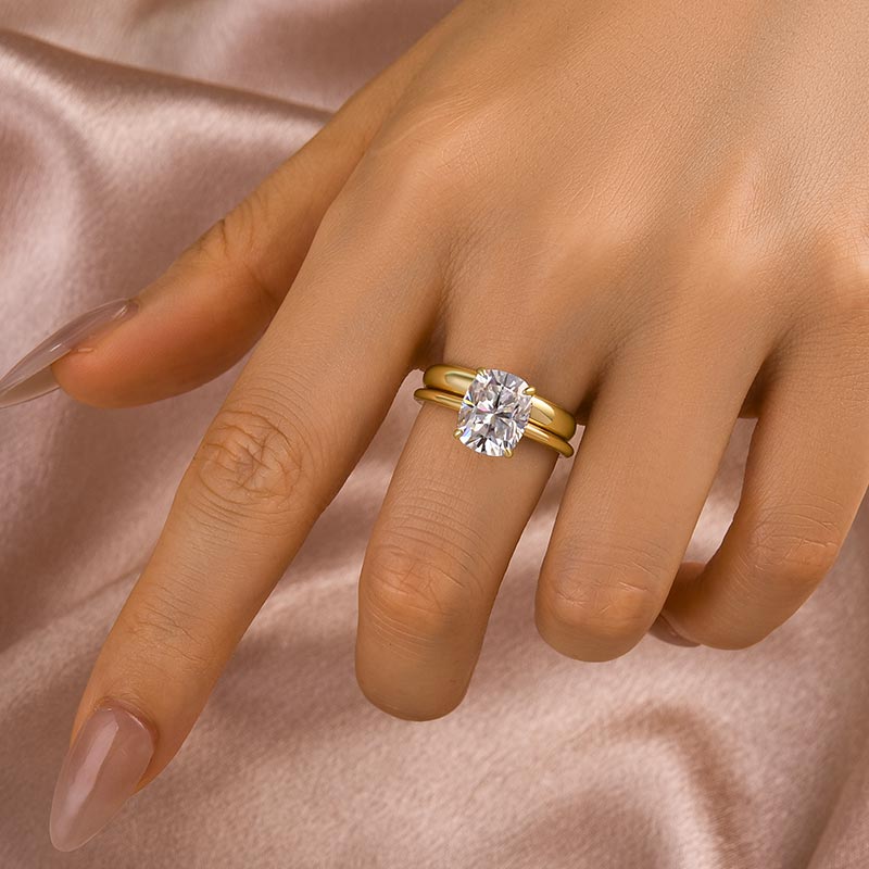 Aurevyn 4.0 Ct Cushion Cut Yellow Gold Wedding Ring Set with Wide Band