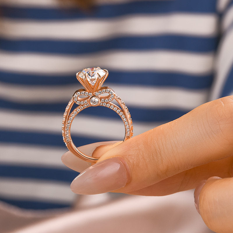 Aurevyn 2.0 Ct Bow Base Design Rose Gold Promise Bridal Ring