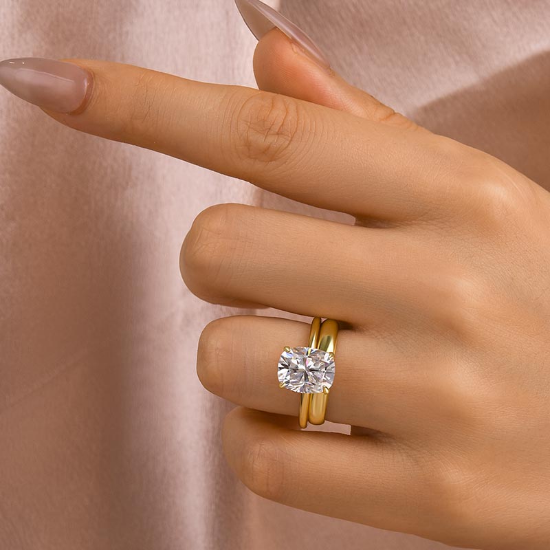 Aurevyn 4.0 Ct Cushion Cut Yellow Gold Wedding Ring Set with Wide Band