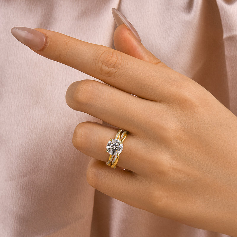 Aurevyn 1.2 Ct/2.0 Ct Twist Yellow Gold Pave Wedding Ring Set