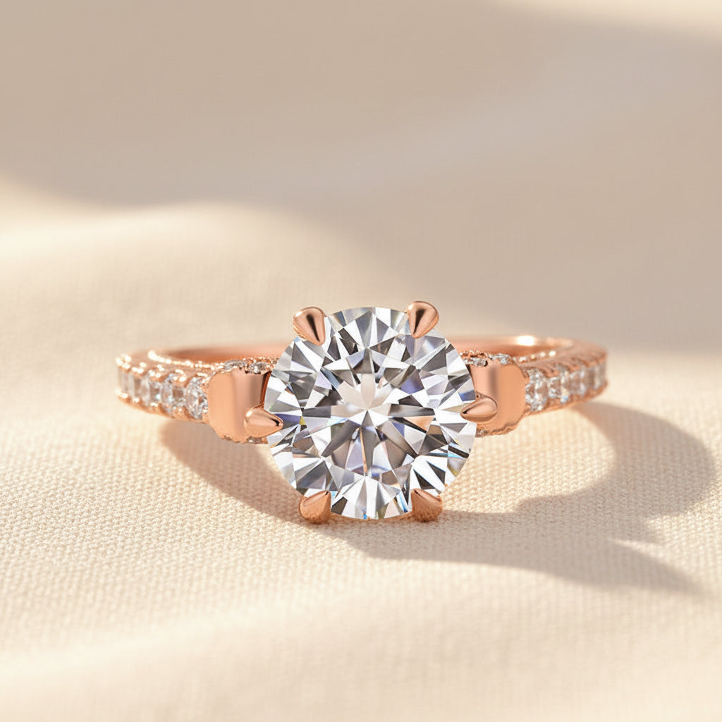 Aurevyn 2.0 Ct Bow Base Design Rose Gold Promise Bridal Ring
