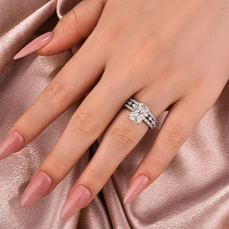 Aurevyn 3.5 Ct Radiant Cut Moissanite Diamond Wedding Ring with Round & Marquise Accents Bands