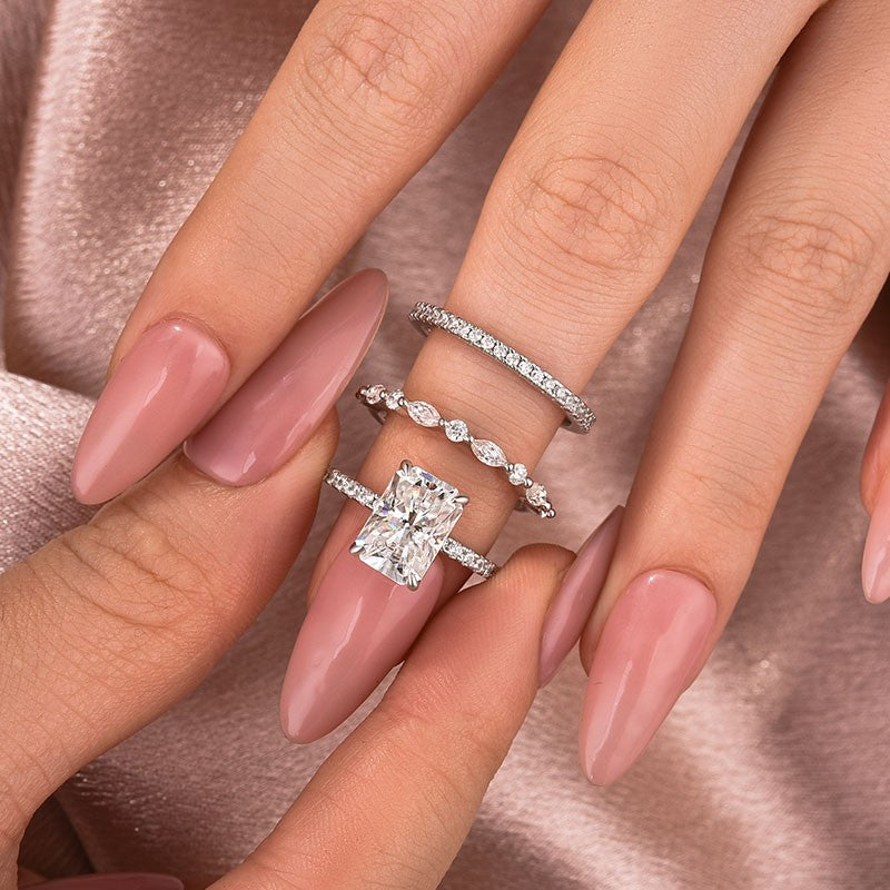 Aurevyn 3.5 Ct Radiant Cut Moissanite Diamond Wedding Ring with Round & Marquise Accents Bands
