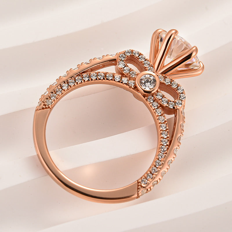 Aurevyn 2.0 Ct Bow Base Design Rose Gold Promise Bridal Ring
