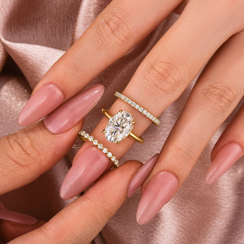 Aurevyn Moissanite Solitaire 4.0Ct Oval Cut  Yellow Gold Women's Wedding Ring Set