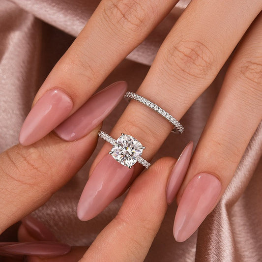 Aurevyn Moissanite 2.5Ct Cushion Cut White Gold Bridal Wedding Ring Set