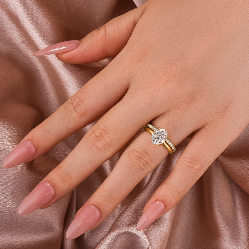 Aurevyn Moissanite 2.0 Ct Hidden Halo Solitaire Oval Cut Yellow Gold Wedding Ring