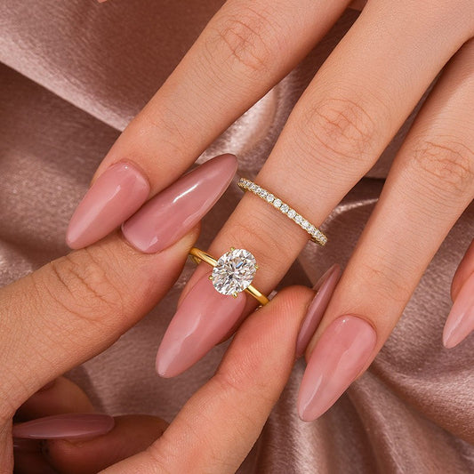 Aurevyn Moissanite 2.0 Ct Hidden Halo Solitaire Oval Cut Yellow Gold Wedding Ring