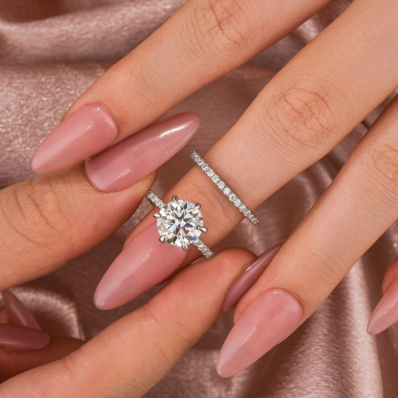 Aurevyn Moissanite 3.0Ct Round Cut White Gold Bridal Wedding Ring Set