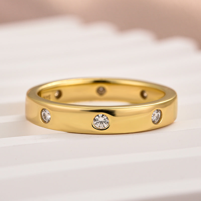 Aurevyn Round Cut Yellow Gold Wide Wedding Band