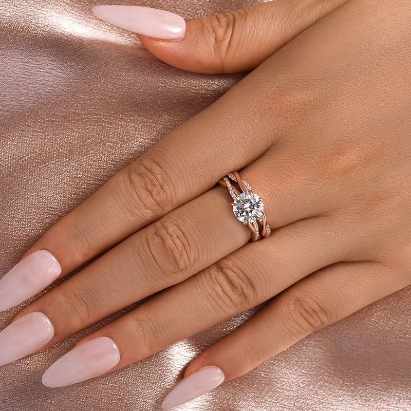 Aurevyn 2.0 Ct Twist Rose Gold Pave Wedding Ring Set