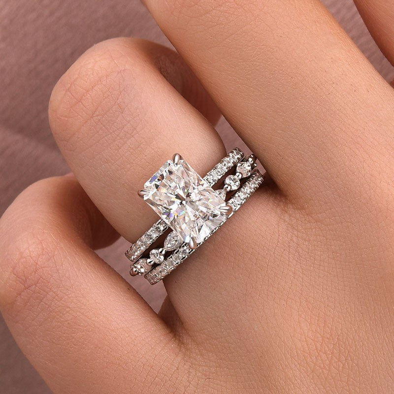 Aurevyn 3.5 Ct Radiant Cut Moissanite Diamond Wedding Ring with Round & Marquise Accents Bands