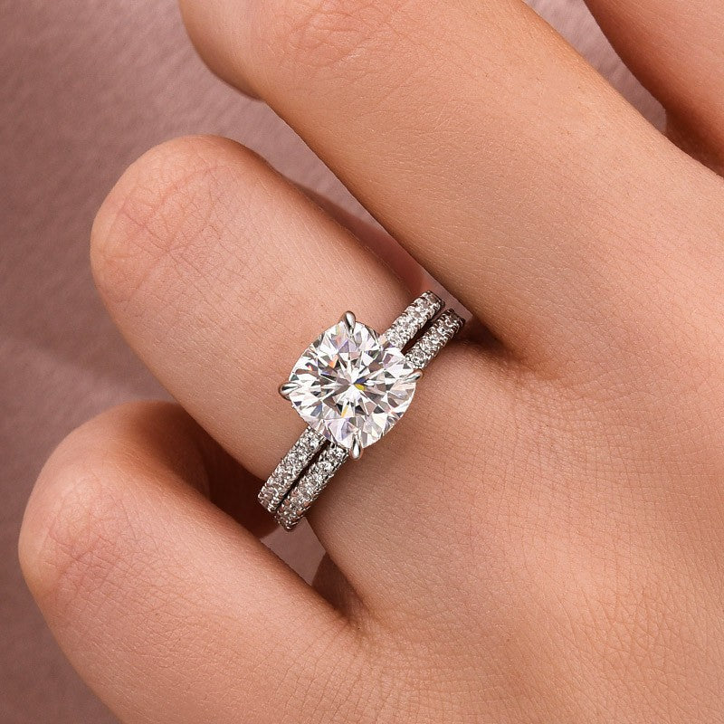Aurevyn Moissanite 2.5Ct Cushion Cut White Gold Bridal Wedding Ring Set