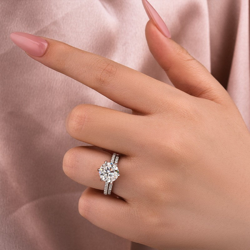 Aurevyn Moissanite 3.0Ct Round Cut White Gold Bridal Wedding Ring Set