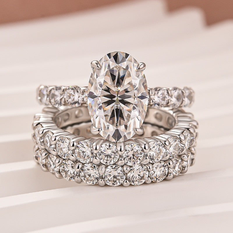 Aurevyn Moissanite 4.0Ct Oval Cut White Gold Bridal Ring Set with Round Cut Full Wedding Band
