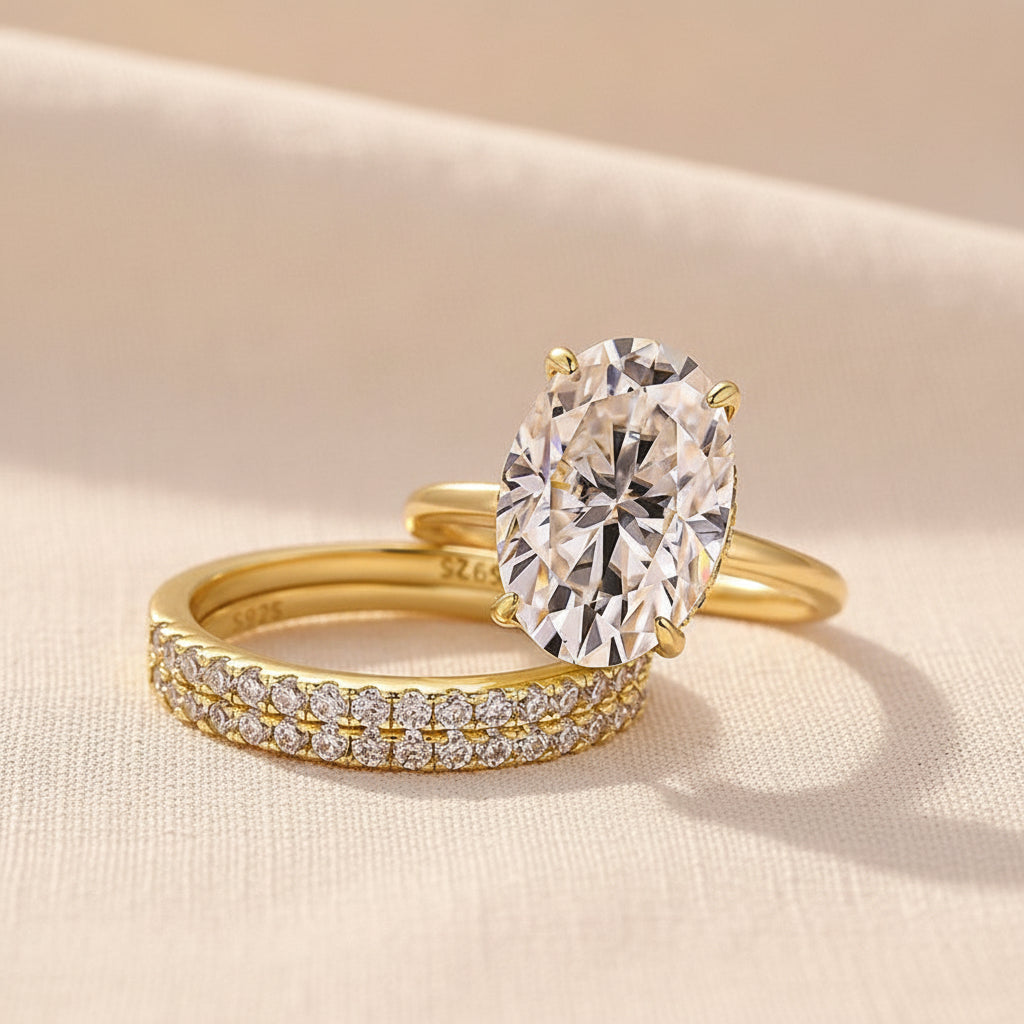 Aurevyn Moissanite 4.0Ct Solitaire Oval Cut Yellow Gold With Pavé Wedding Ring